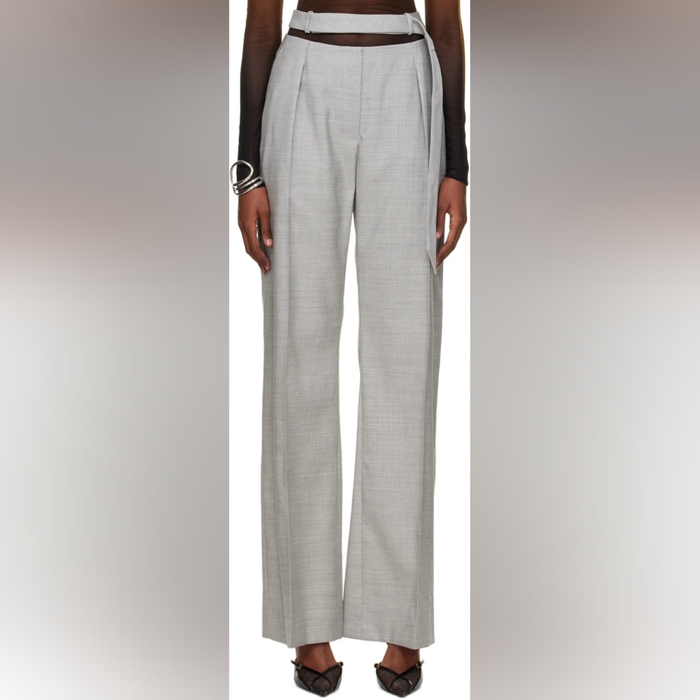 12. NWOT MUGLER GREY FLUID BELTED TROUSERS SIZE FR 38 / US 6